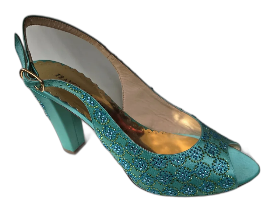 Aqua Circle Stoned Italian Shoe and Bag Set