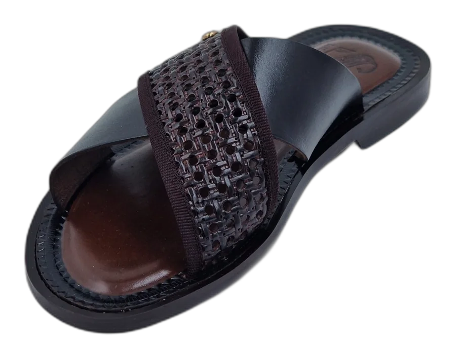 Black & Brown Como Cross-Strap Slippers