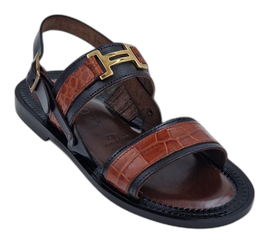 Black & Brown Imperia H-Buckle Sandals