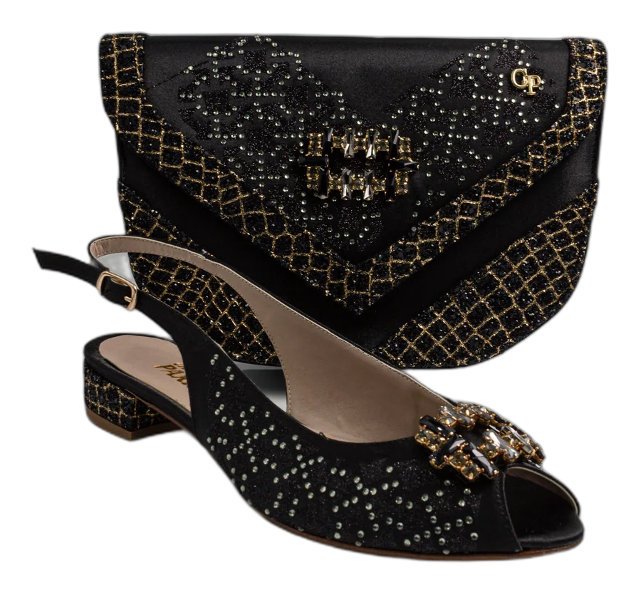 Black Glittered Mama Heel Shoe and Bag Set