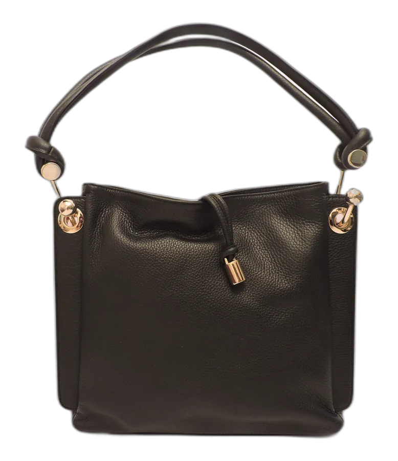 Black Grained Calf Leather Shoulder Bag