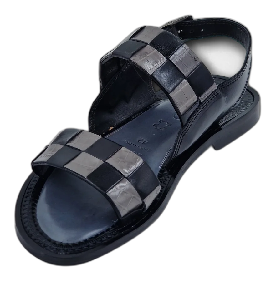 Black & Grey Verona Checkered Sandals
