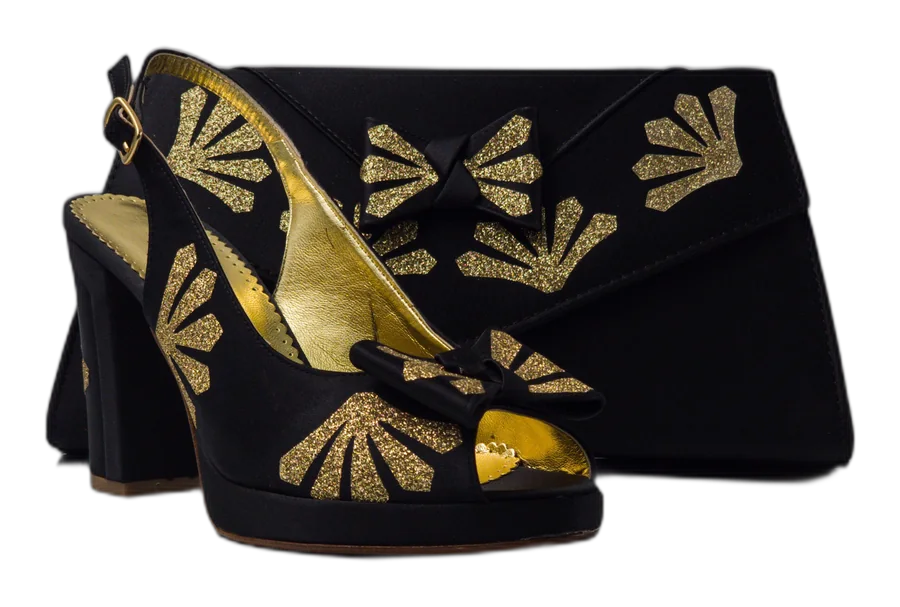 Black Leaf Glittered Set