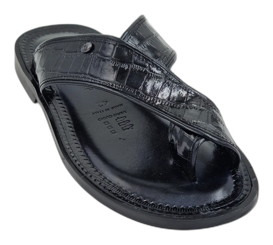 Black Venezia Croc Toe-Post Slipper