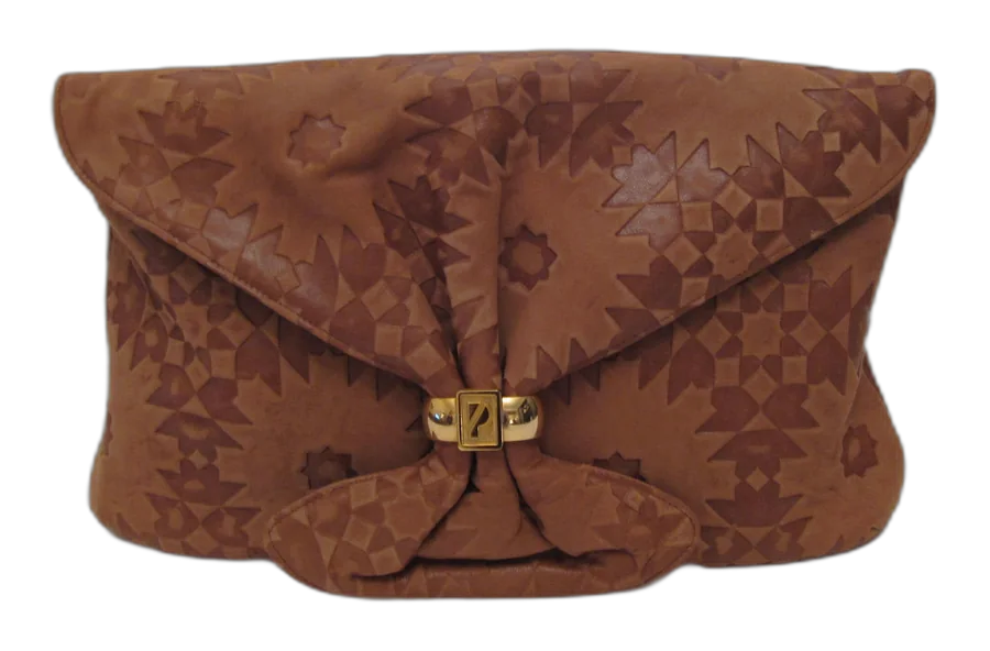 Brown Tooled Leather Clutch Bag