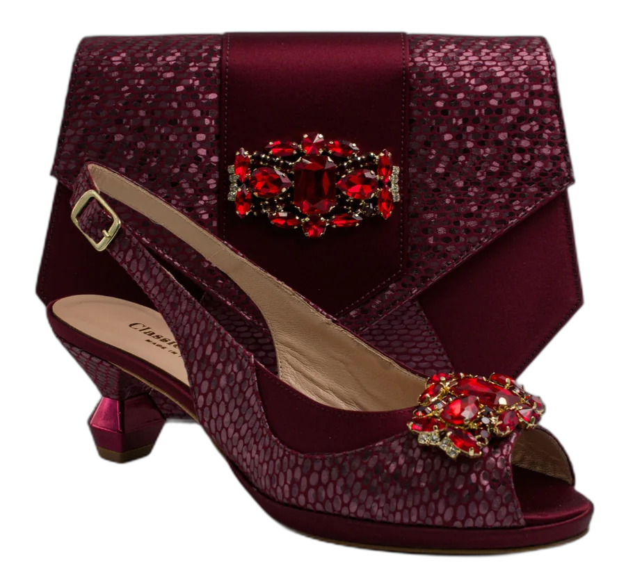Burgundy Scaled Crystal Heel Set