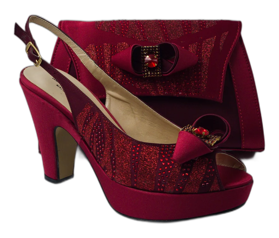 Burgundy Wine Glittered Italian Shoe and Bag Set