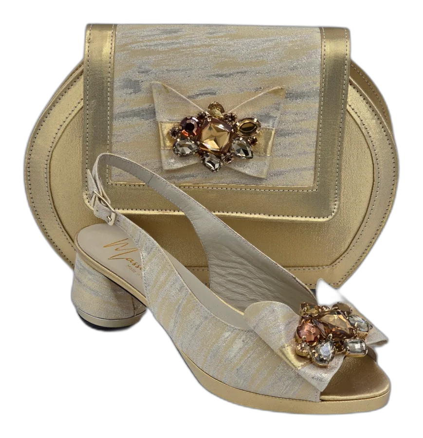 Champagne Gold Amber Low Heel Shoe and Bag Set