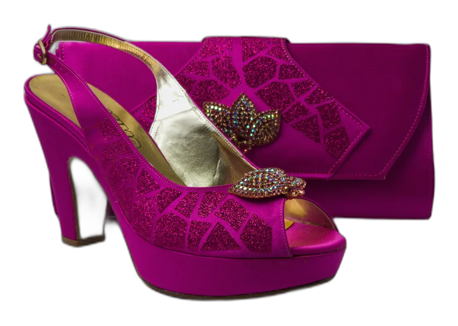 Fuchsia Pink Glittered Ornament Shoe and Bag Set