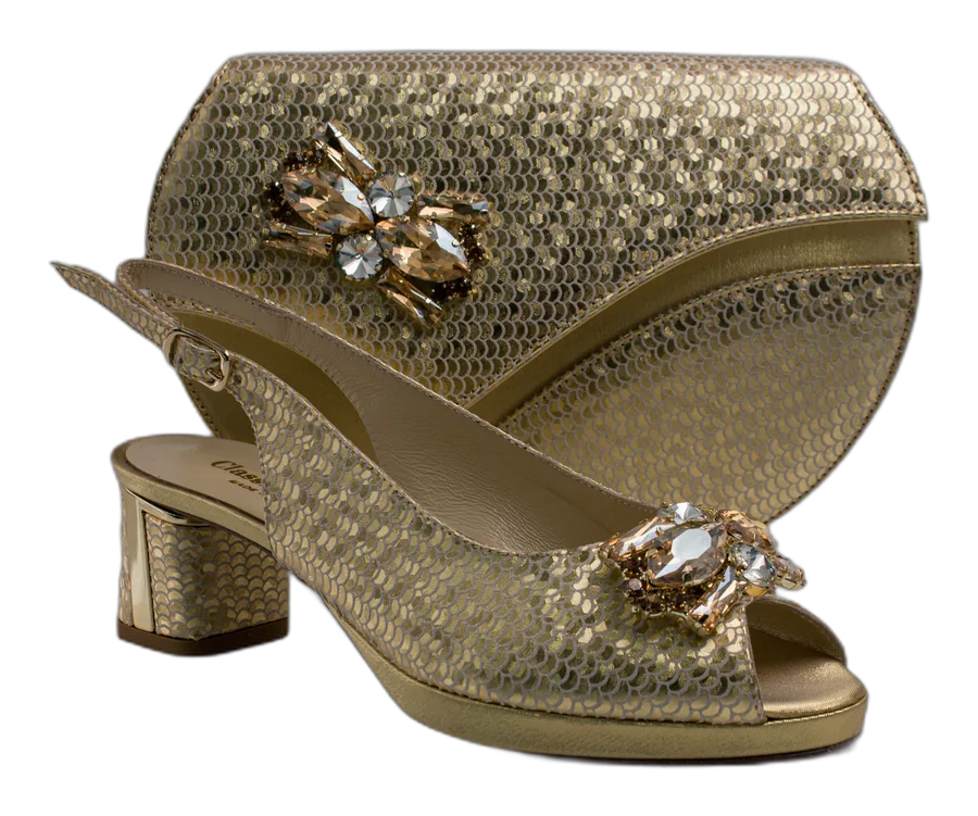 Gold Scaled Block Heel Set