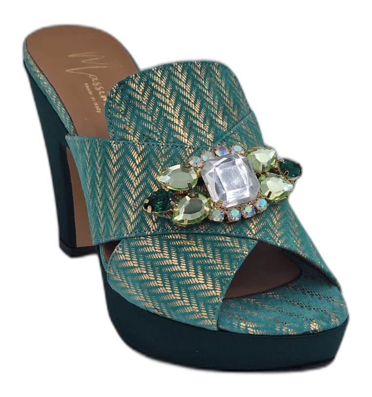 Mint/Emerald Chevron Wedge Slippers