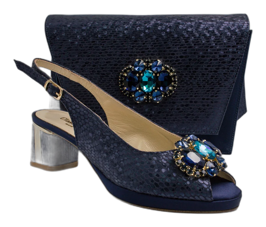 Navy Blue Scaled Block Heel Set