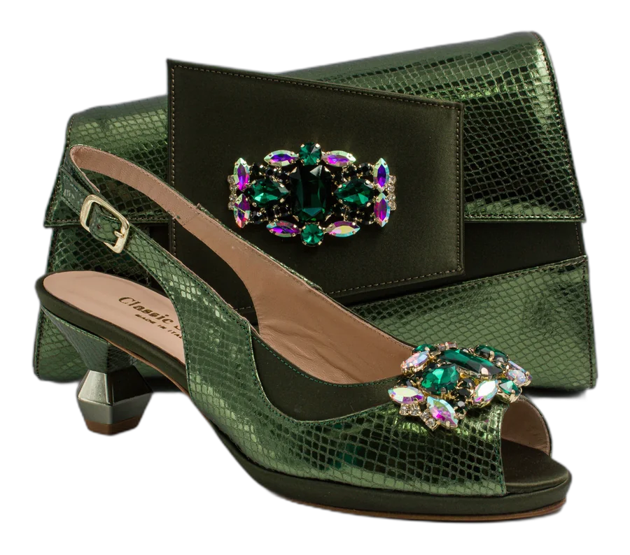 Olive Scaled Crystal Heel Set