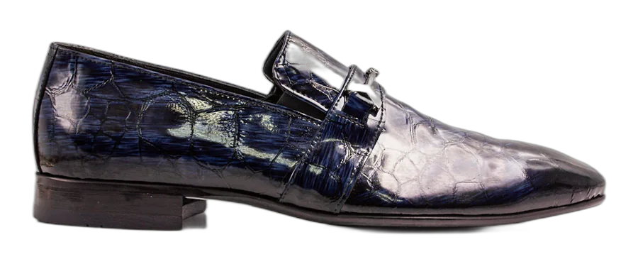 Patent Blue Stone Buckle Shoes