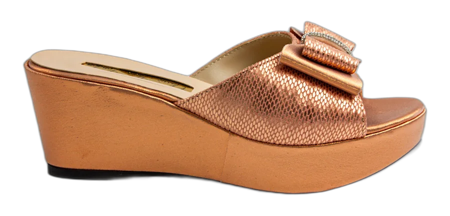 Peach/Rose Gold Bow Wedge Slippers