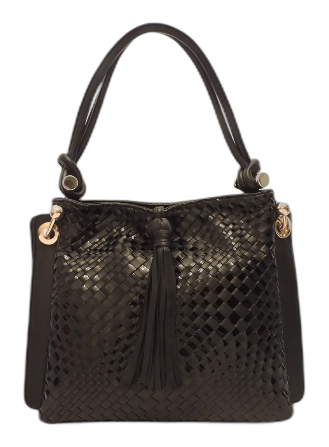 Double Handle Nappa and Vernice Woven Shoulder Bag