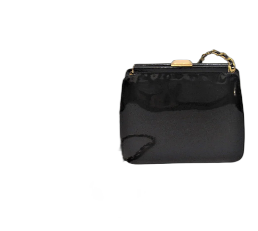 Navy Patent Leather Clip Top Shoulder Bag