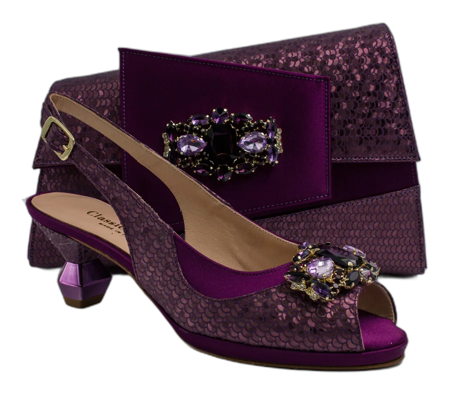 Plum Scaled Crystal Heel Set