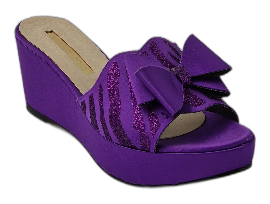 Purple 'Glittered Bow' Low Slippers