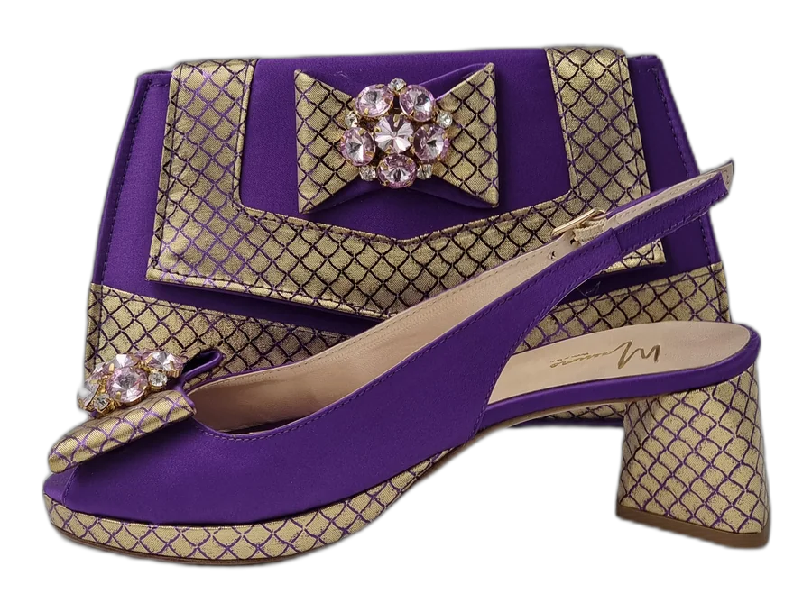 Purple Gold Scaled Italian Shoe and Bag Set