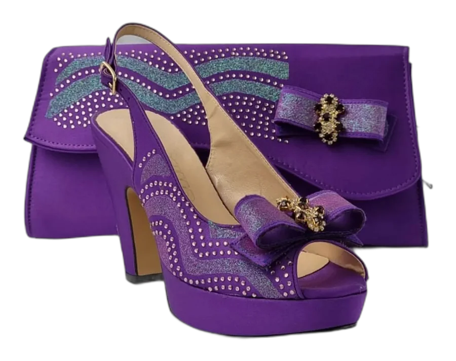 Purple Wave Glittered Italian Shoe and Bag Set