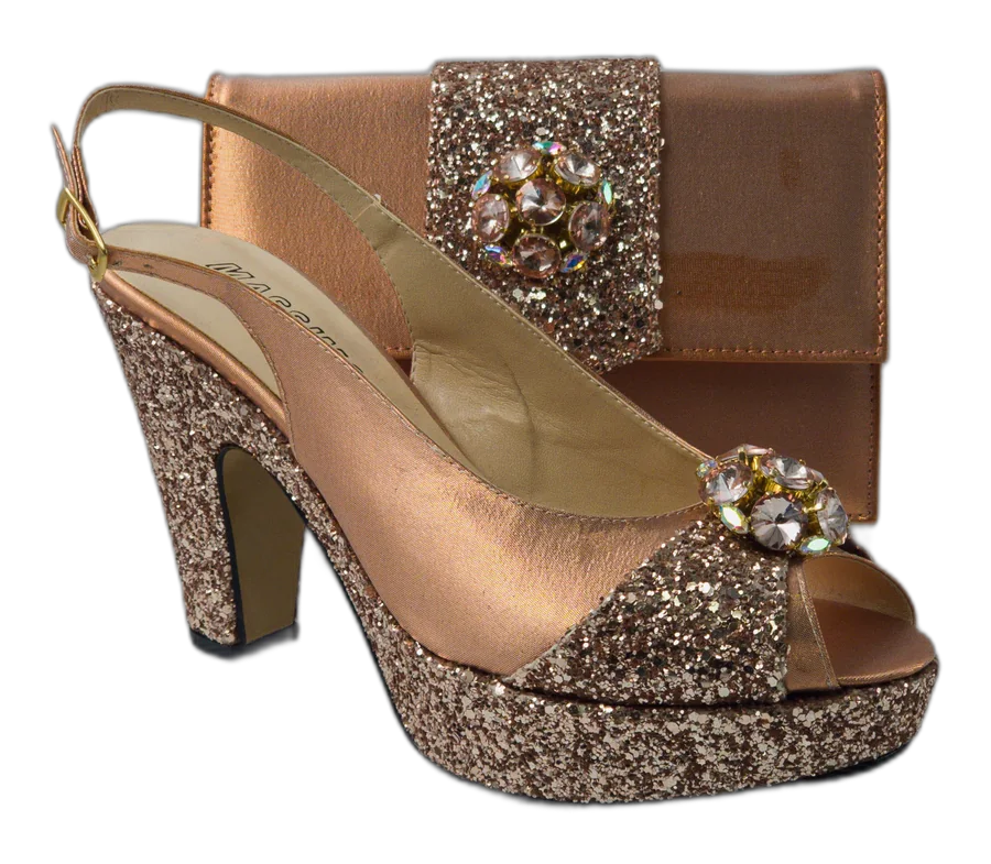 Rose Gold Glittered Italian Shoe and Bag Set