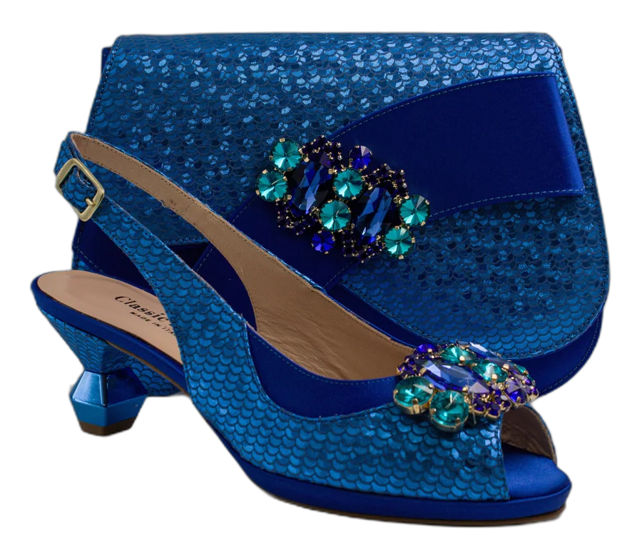 Royal Blue Scaled Crystal Heel Set