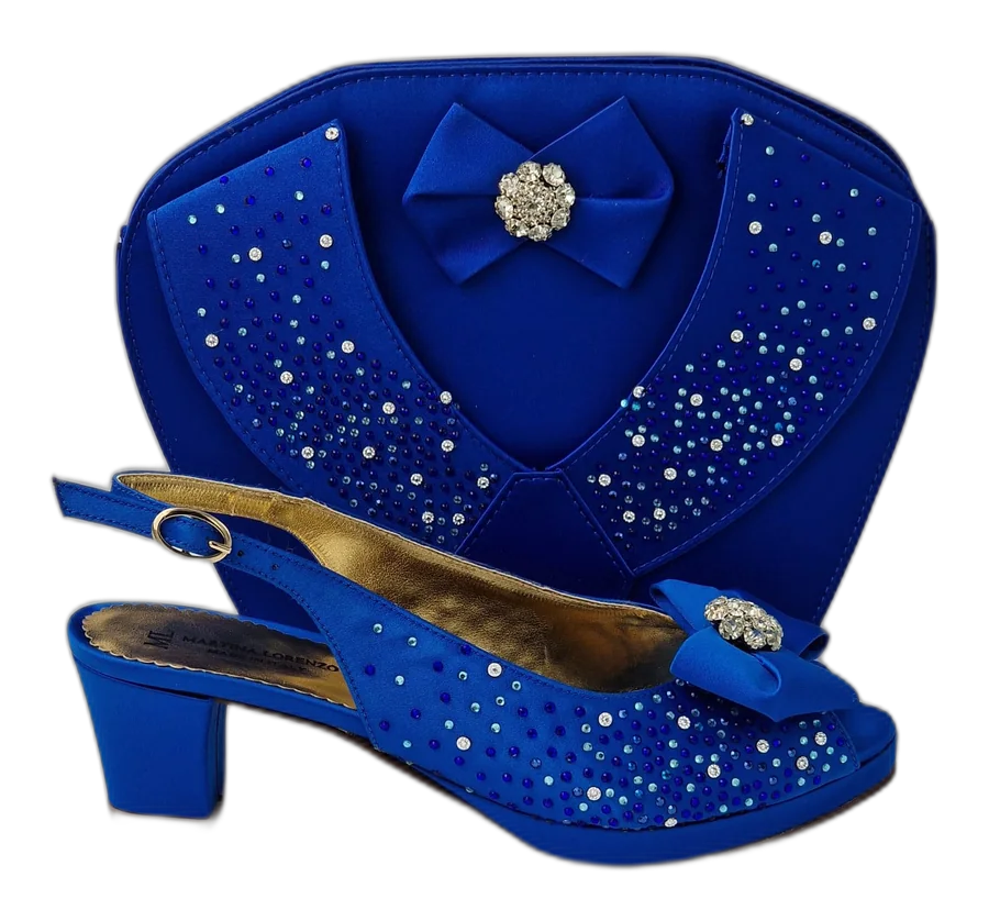 Royal Blue Stonework Italian Shoe and Bag Set