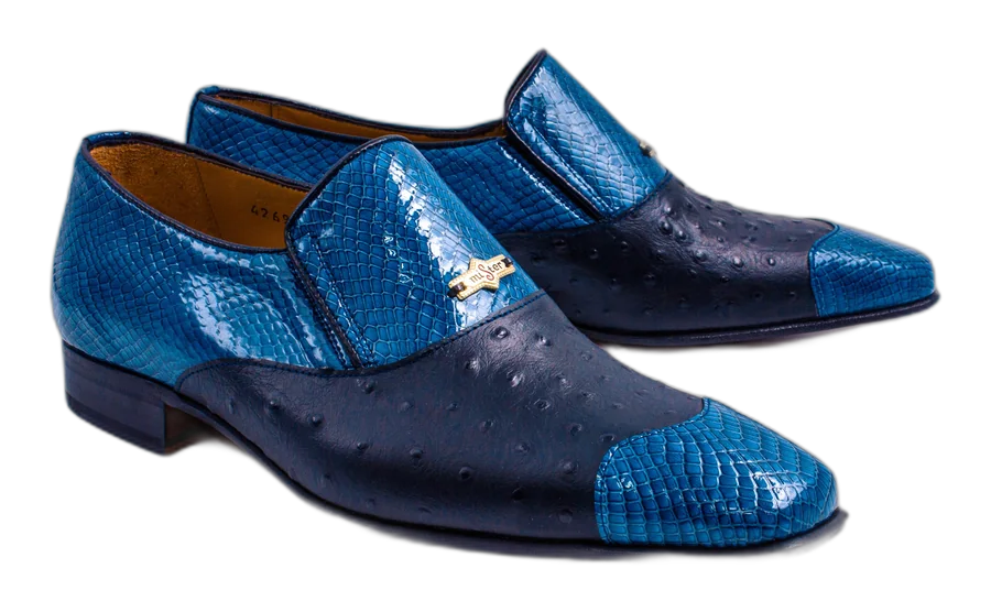 Sapphire Blue Ostrich & Python Captoe Shoes