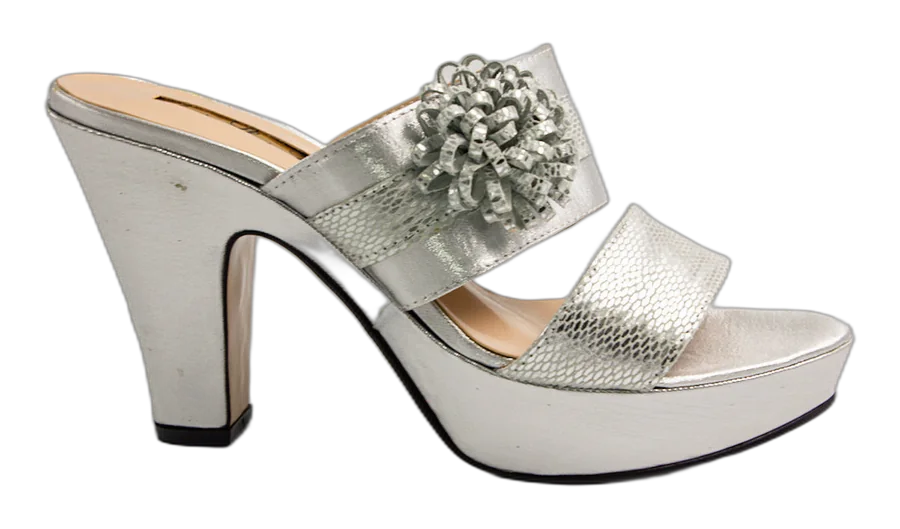 Silver Double Strap Wedge Slippers