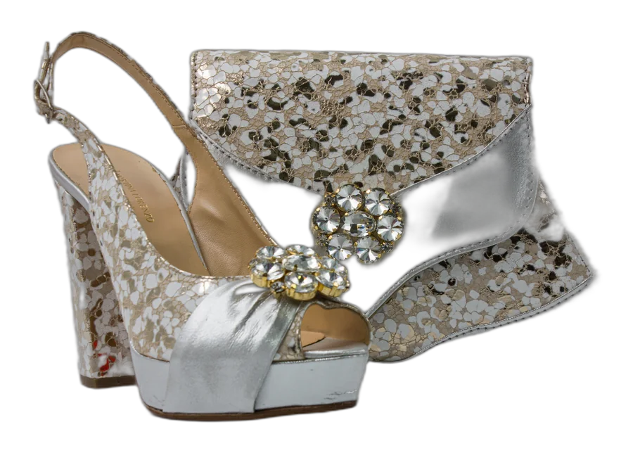 Silver Imperial Garden Italian Shoe and Bag Set