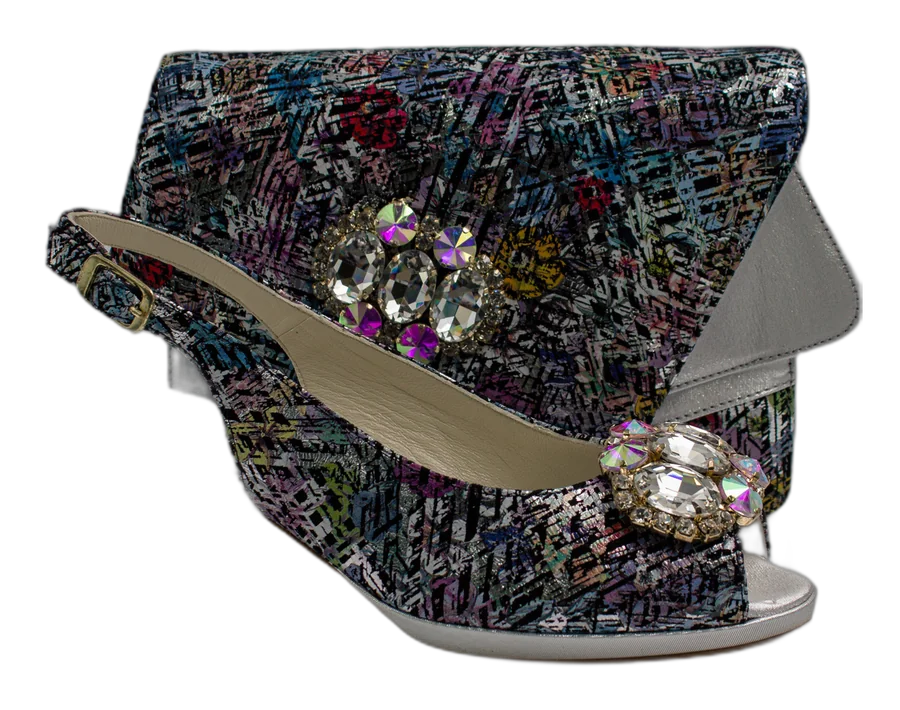 Silver/Multi Aztec Block Heel Set