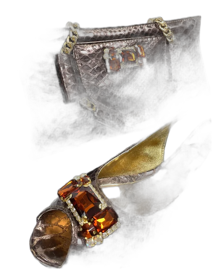 Brown Embossed Clutch & Sandal Set