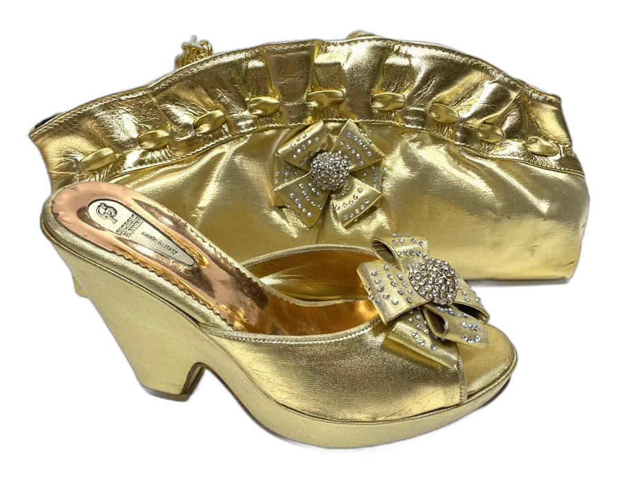 Metallic Gold Ruched Wedge & Clutch Set