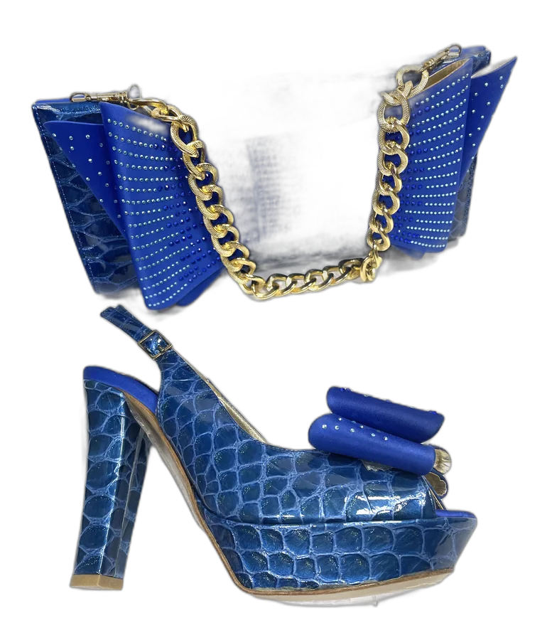 Royal Blue Bow Platform & Clutch Set