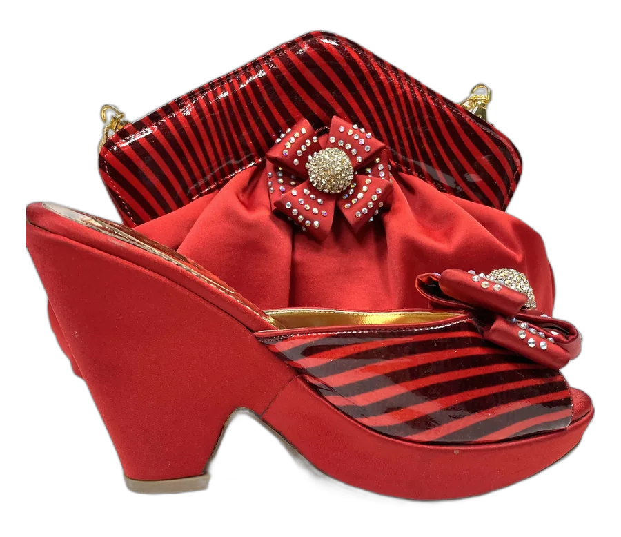Red Satin Wedge & Clutch Set