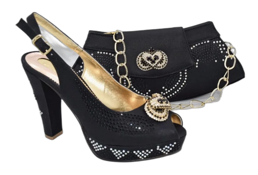 Black Rhinestone Platform & Clutch Set