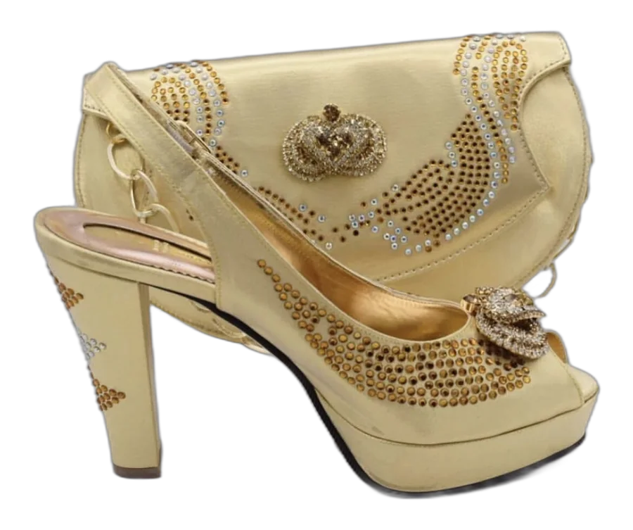 Cream Gold Rhinestone Platform & Clutch Set