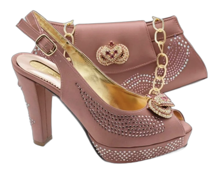Dusty Rose Rhinestone Platform & Clutch Set