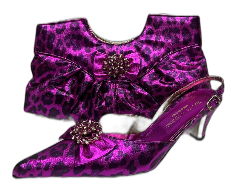 Magenta Leopard Shoe & Clutch Set