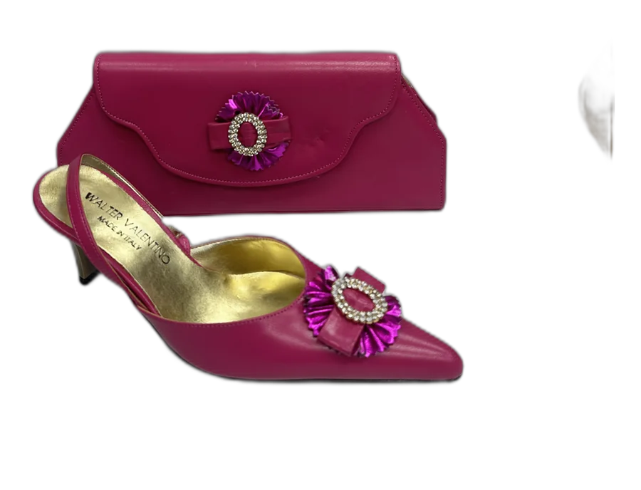 Hot Pink Ornament Slingback & Clutch Set