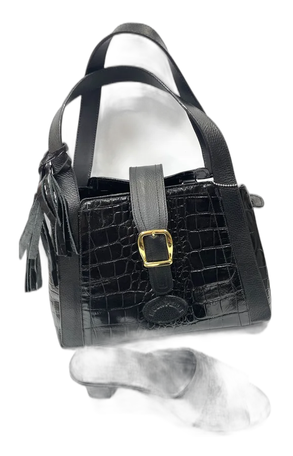 Black Croc Handbag & Mule Set