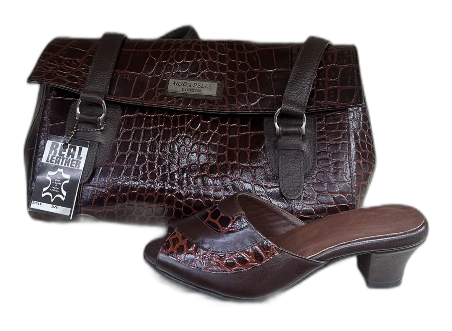 Brown Croc Bag & Mule Set