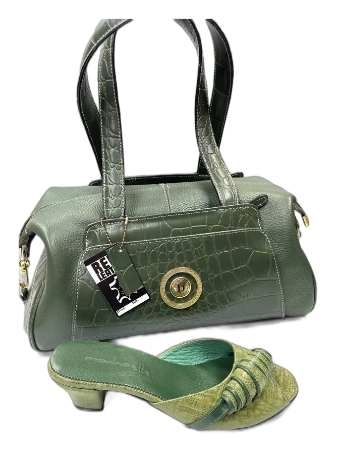 Olive Croc Handbag & Mule Set