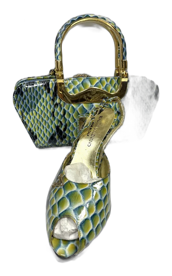 Blue Green Scale Handbag & Mule Set