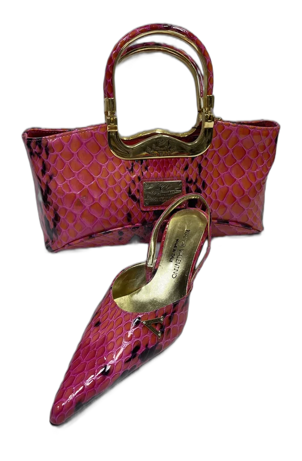 Pink Scale Handbag & Slingback Set
