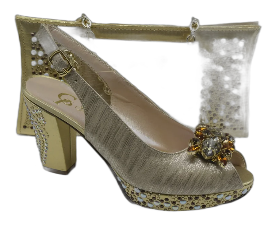 Gold Crystal Slingback & Clutch Set
