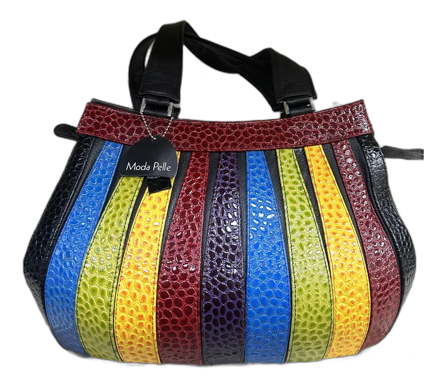 Rainbow Leather Stripe Tote Bag