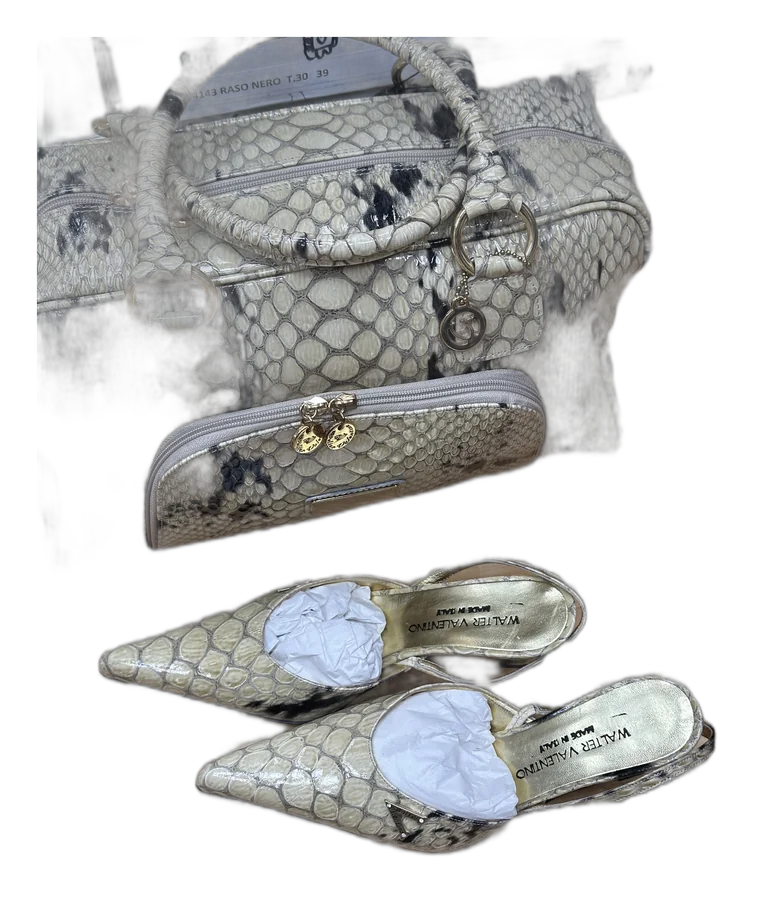 Cream Snakeskin Bag & Mules