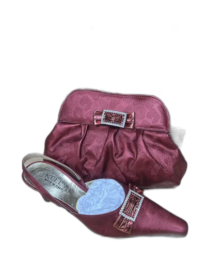 Burgundy Pleated Clutch & Slingback Set